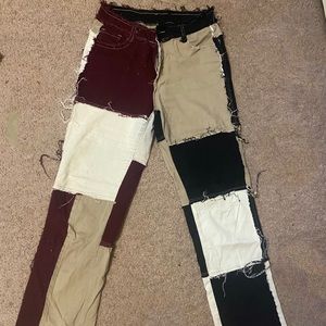Emmiol patchwork maroon trousers